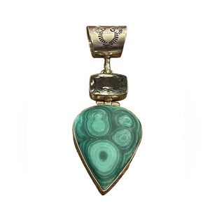Vintage 1950s Southwestern Malachite aquamarine sterling 925 C CHAMA pen…